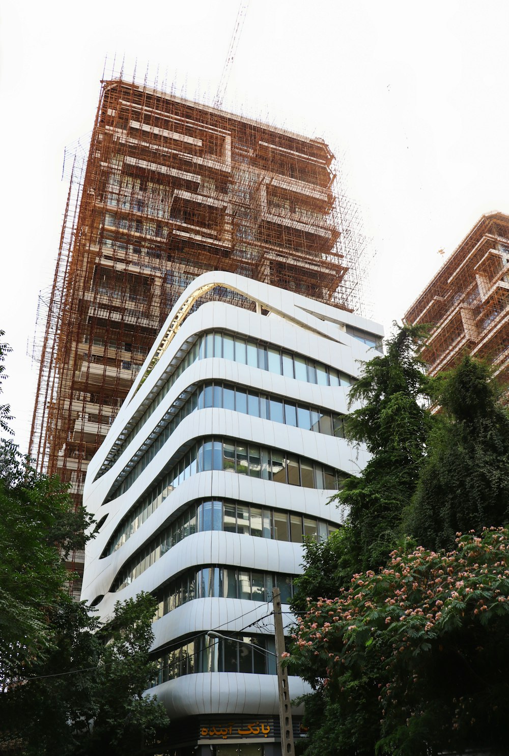 a tall building with scaffolding on top of it