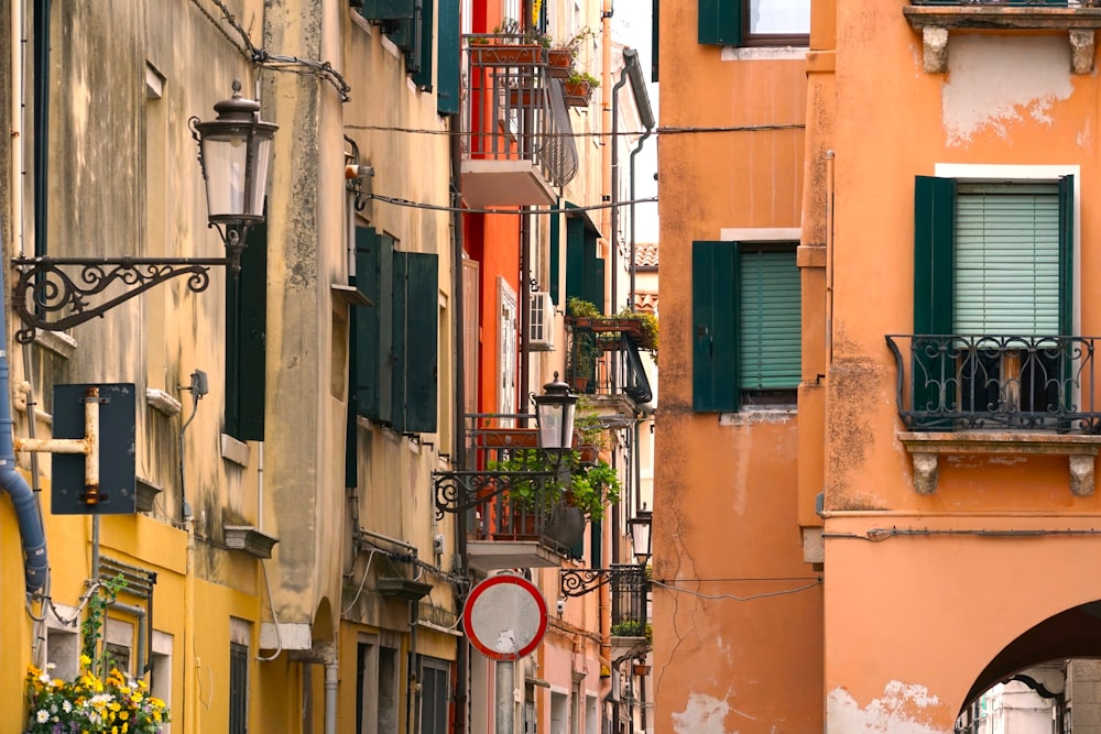 a city street with a bunch of buildings