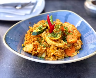 a plate of food that is on a table