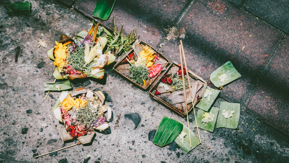 a bunch of food that is laying on the ground