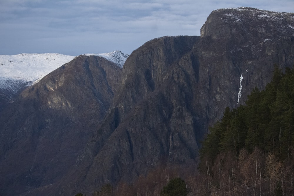 a view of a mountain range with snow on the top