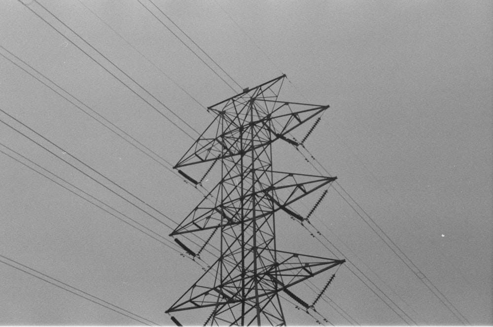 a black and white photo of power lines