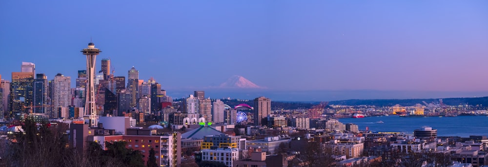 a view of a city with a mountain in the background