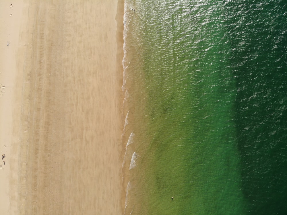 an aerial view of a sandy beach and ocean