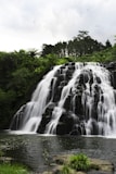 a large waterfall in the middle of a forest