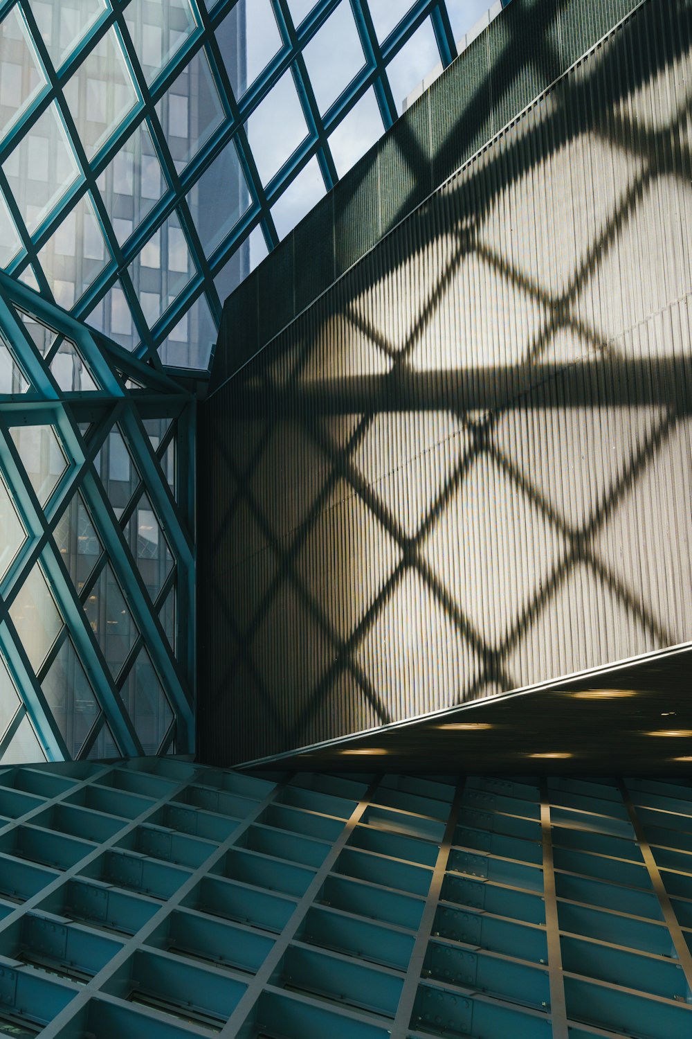 a view of a building through a glass window