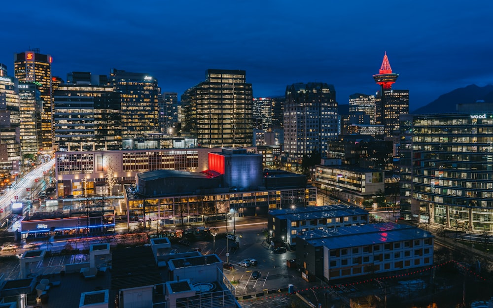 a view of a city at night from a high rise