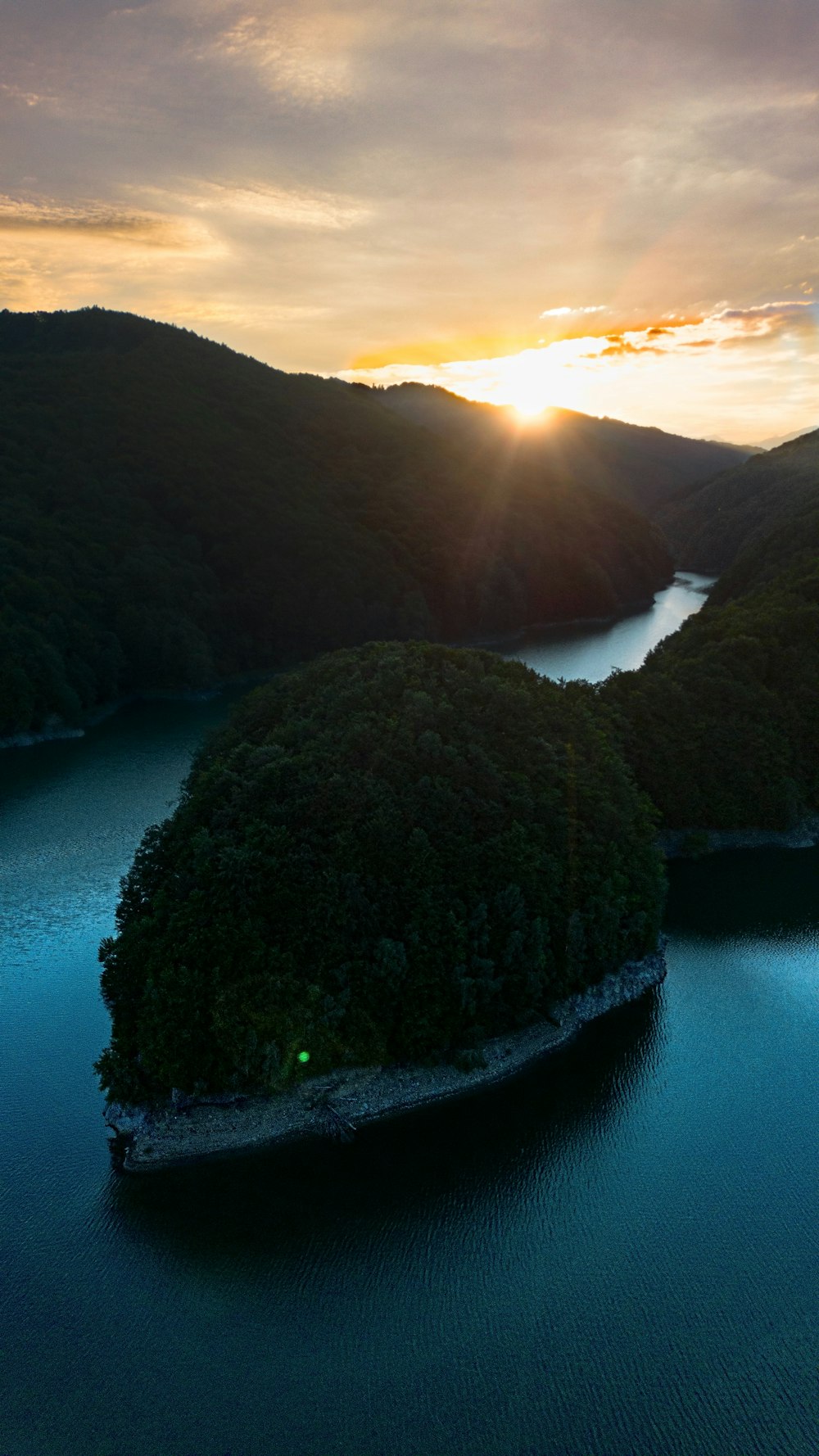 a small island in the middle of a lake