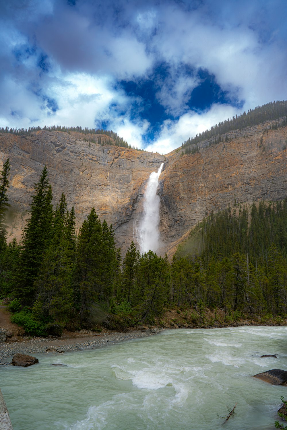 a waterfall in the middle of a forest