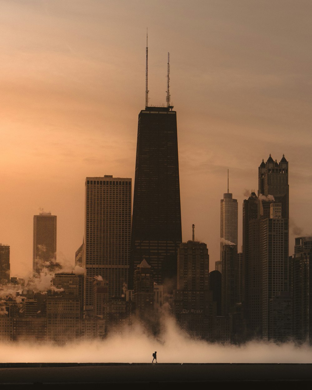 a person standing in front of a city skyline