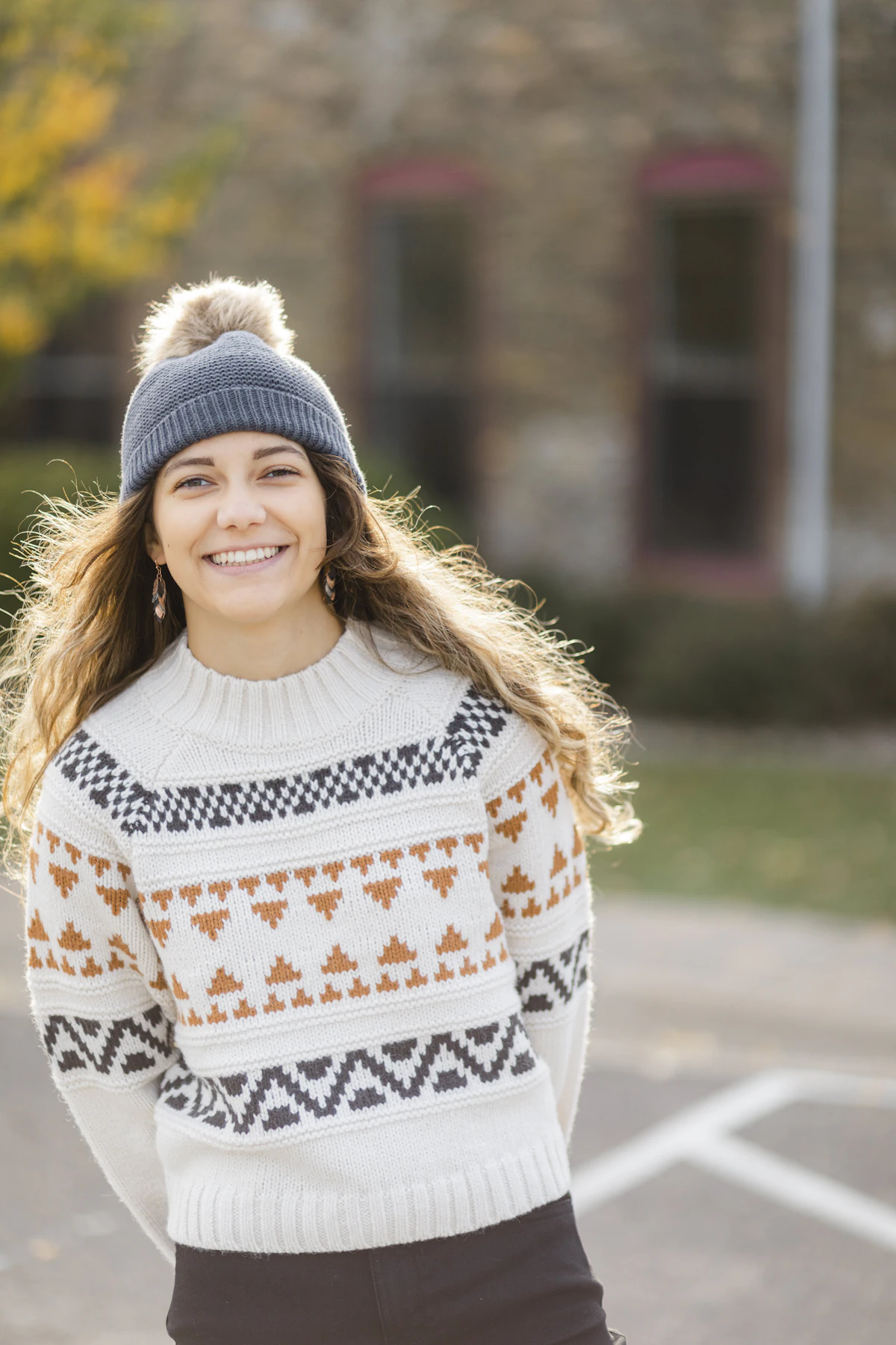 Winter quarter zip outfits with a cozy beanie for cold days