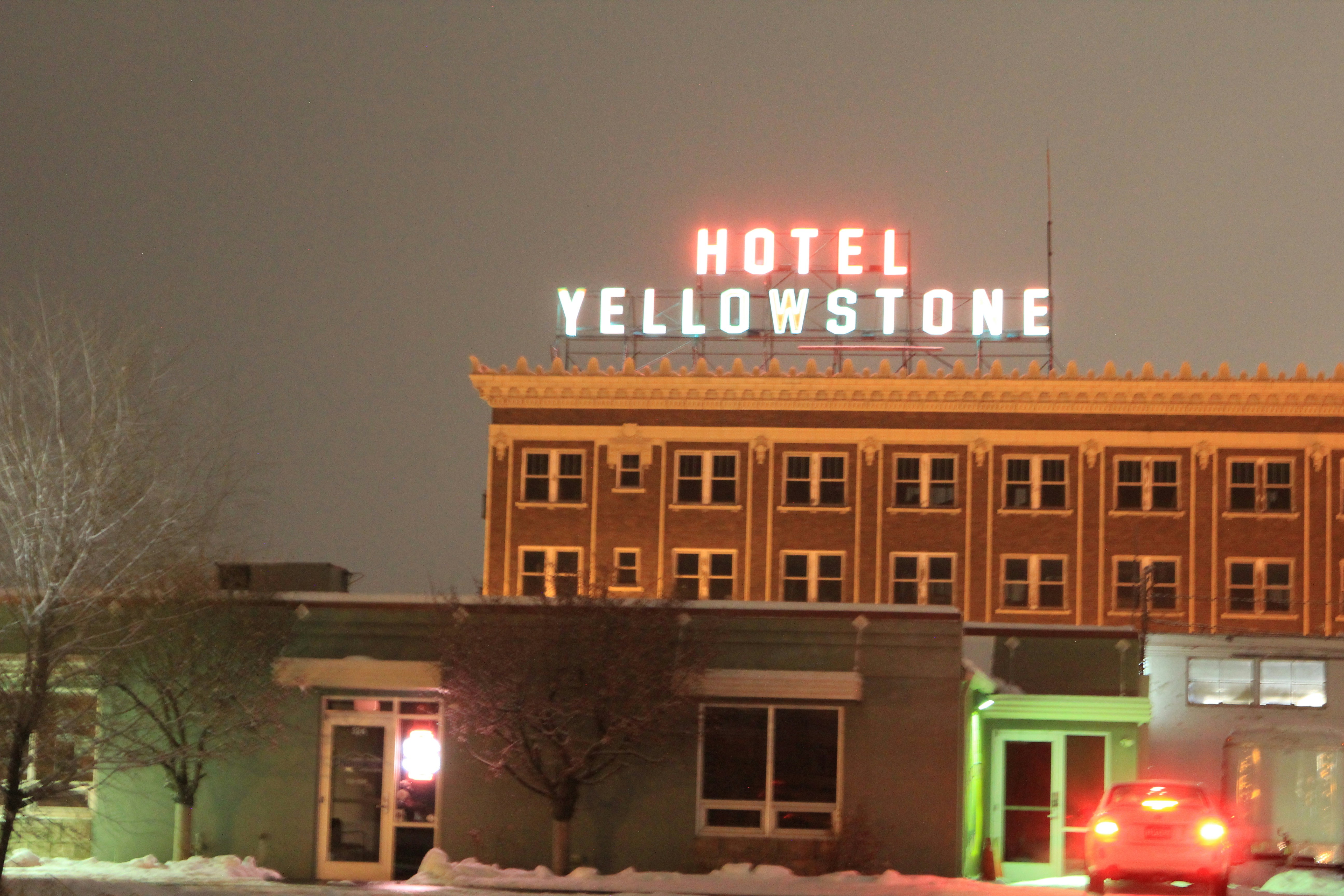 Hotel Yellowstone at night in Pocatello, Idaho, March 6, 2024.