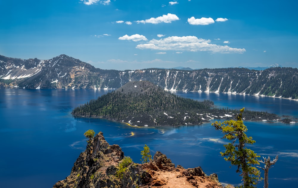 a large body of water surrounded by mountains