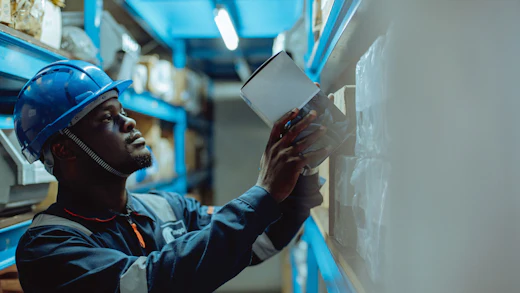 An operations lead reviewing a work order on site