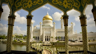 a large white building with a gold dome