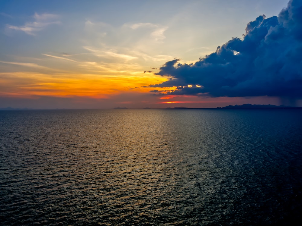 a large body of water under a cloudy sky