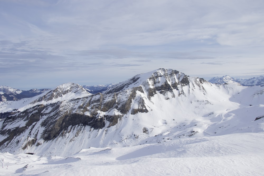 a man riding skis on top of a snow covered slope