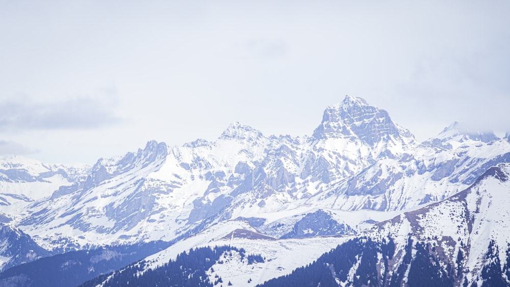 a group of snow covered mountains with a sky background