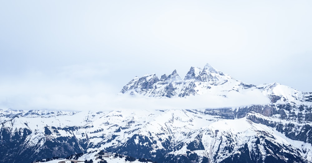 a group of people standing on top of a snow covered mountain