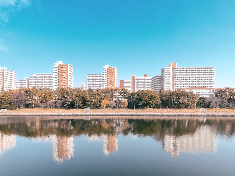 a body of water surrounded by tall buildings