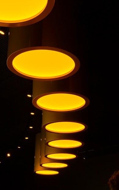 a group of lights hanging from the ceiling