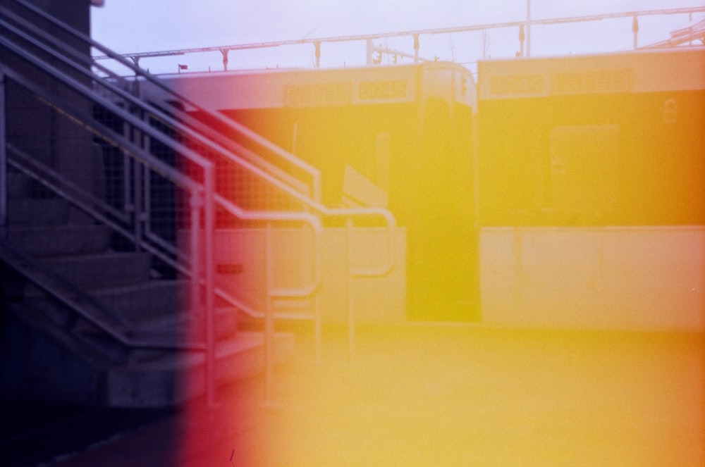 a blurry photo of a building with stairs