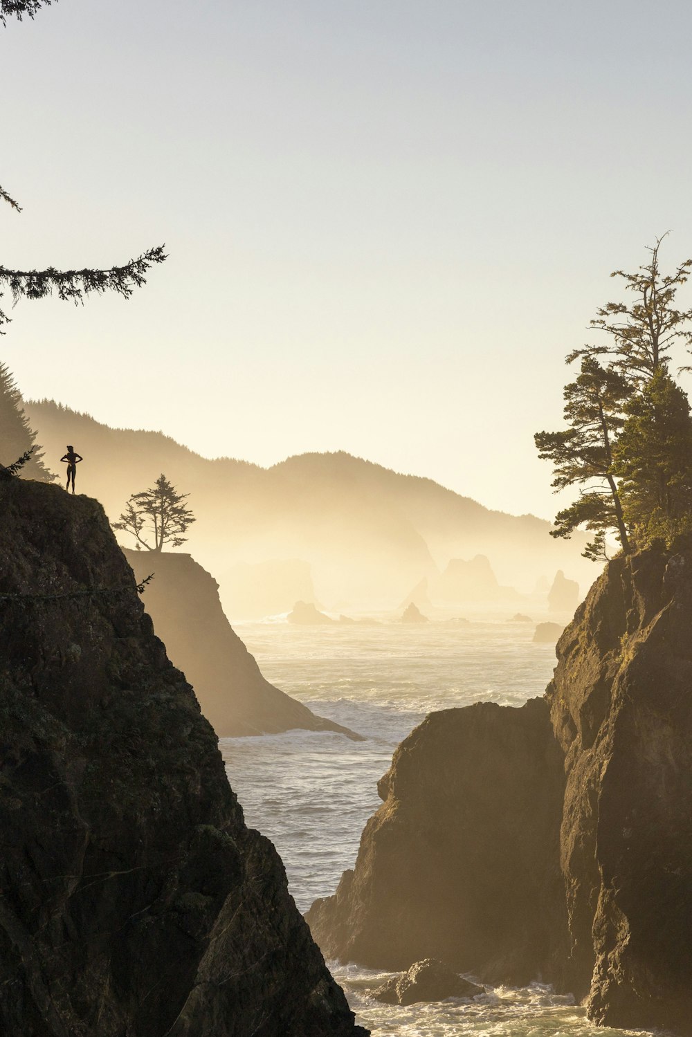 a person standing on a cliff overlooking the ocean