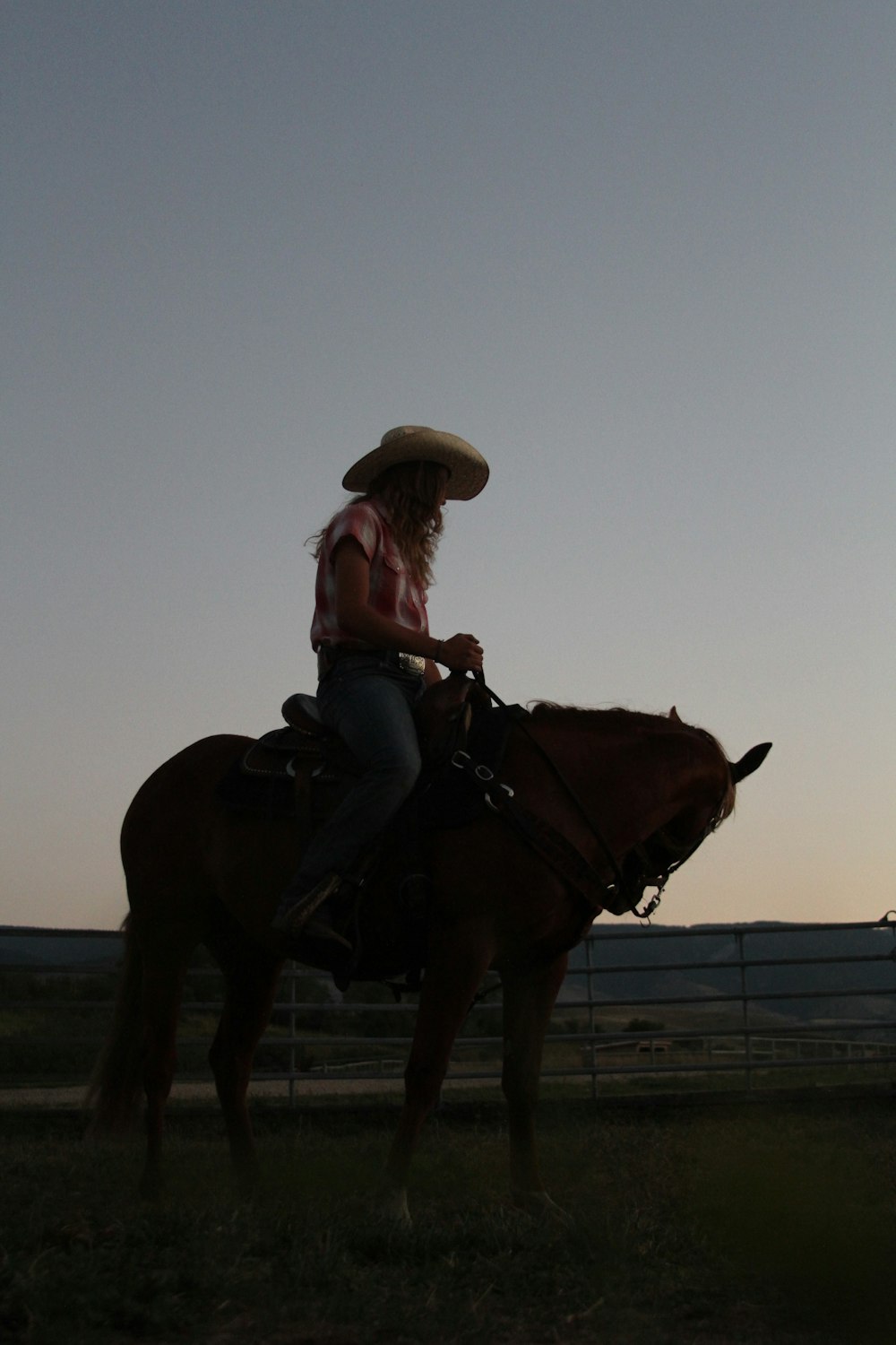 a woman in a cowboy hat riding a horse