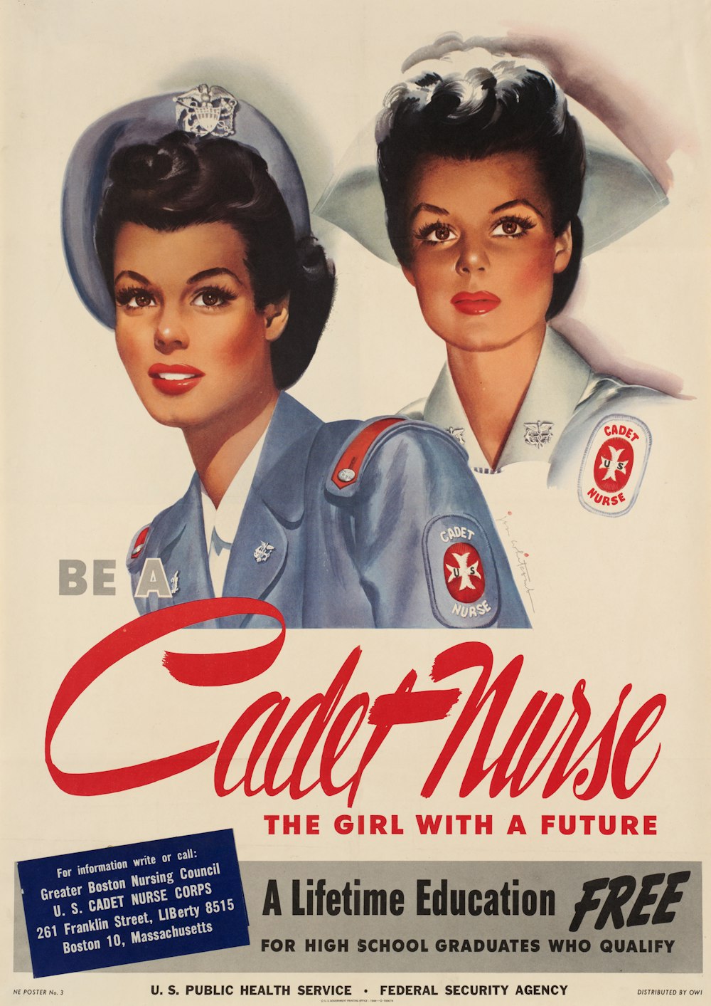 a vintage poster of two women in uniform