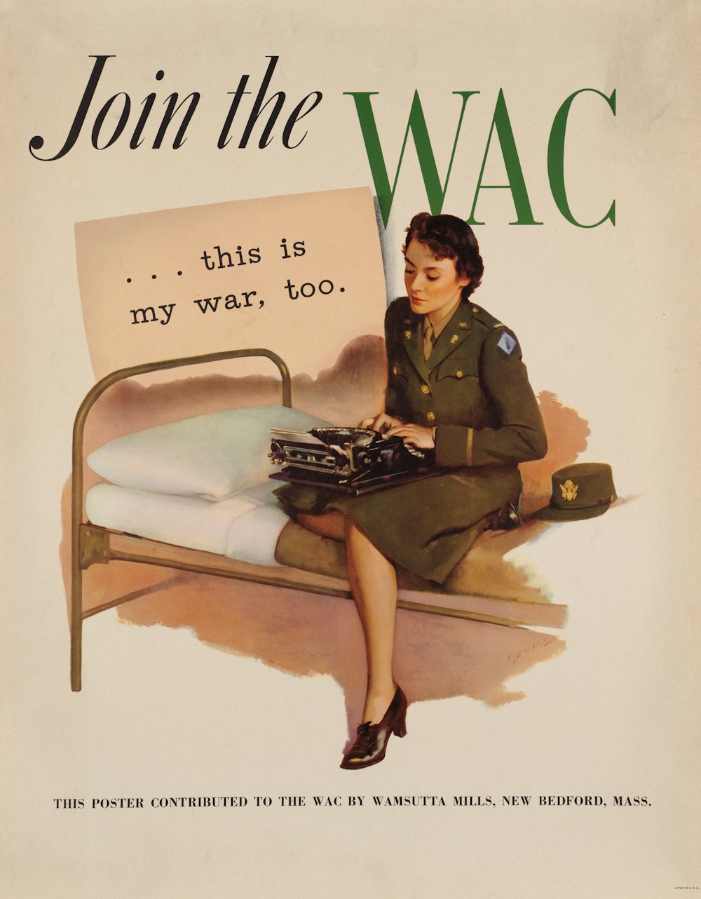 a woman in uniform sitting on a bed