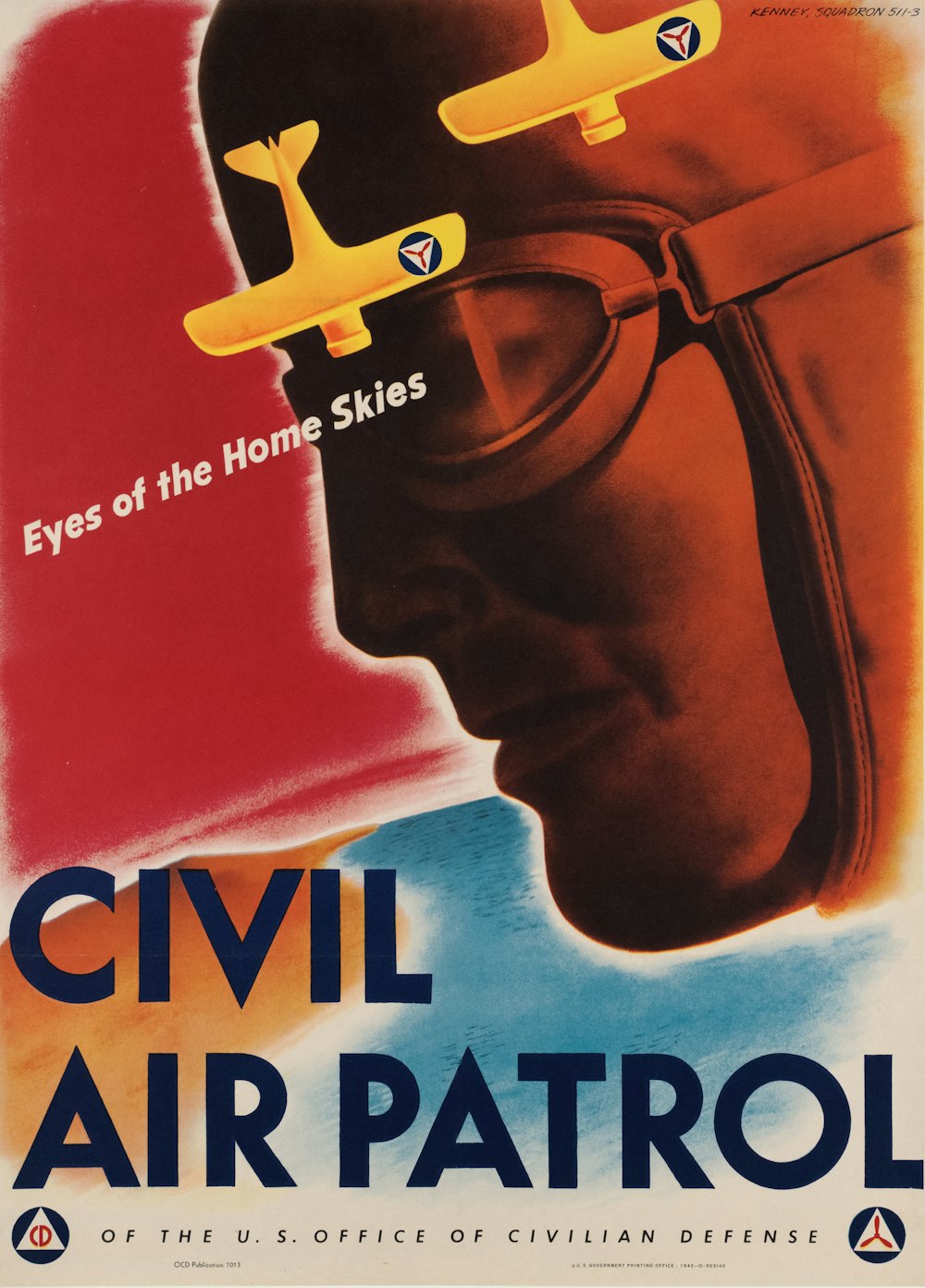 a poster of a man wearing a helmet and glasses