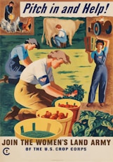 a vintage poster of women working in a farm