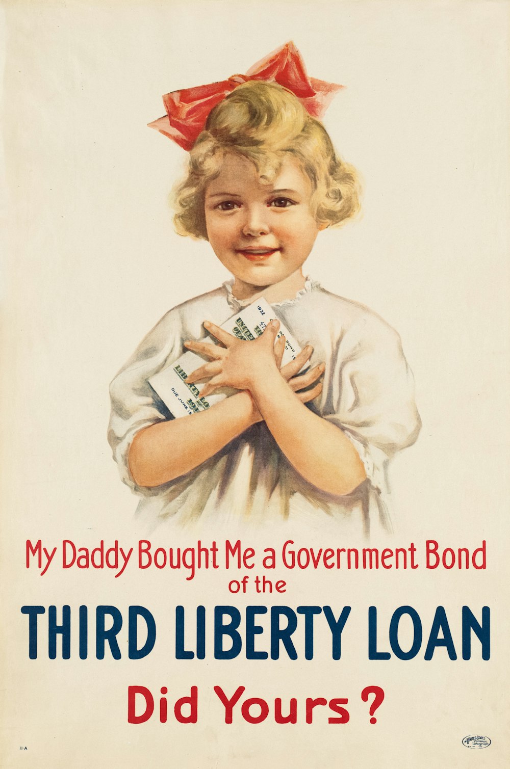 a poster of a little girl holding a bottle of liberty loan