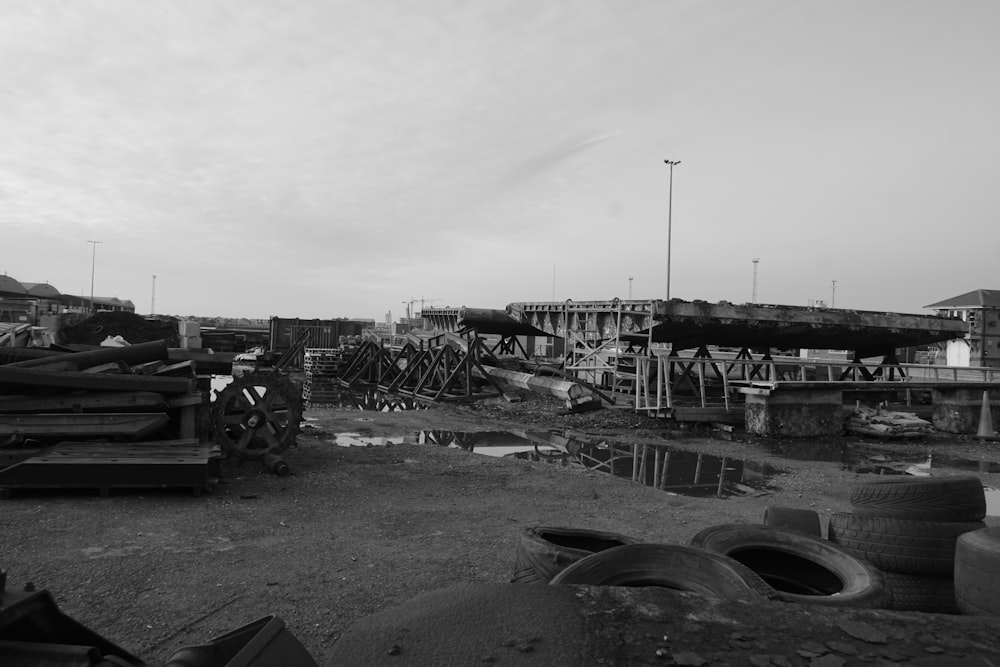 a black and white photo of a construction site