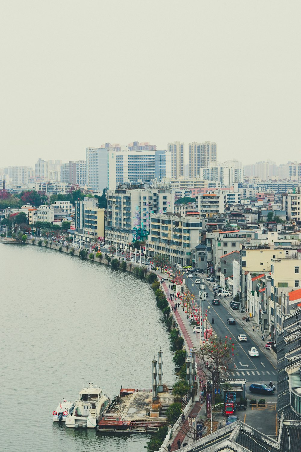 a large body of water surrounded by tall buildings