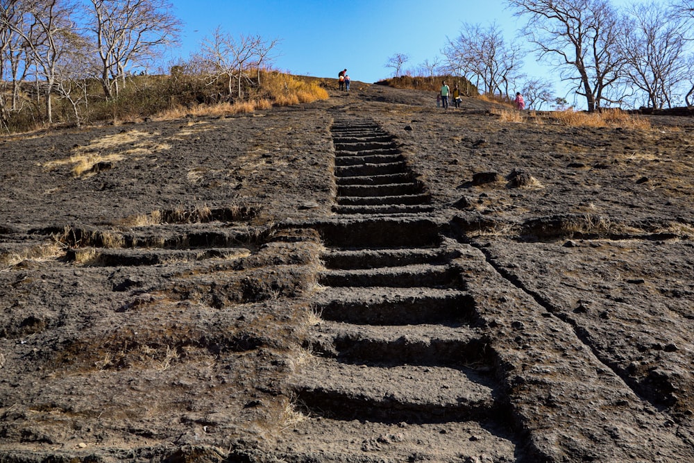 a set of stairs made of dirt on a hill