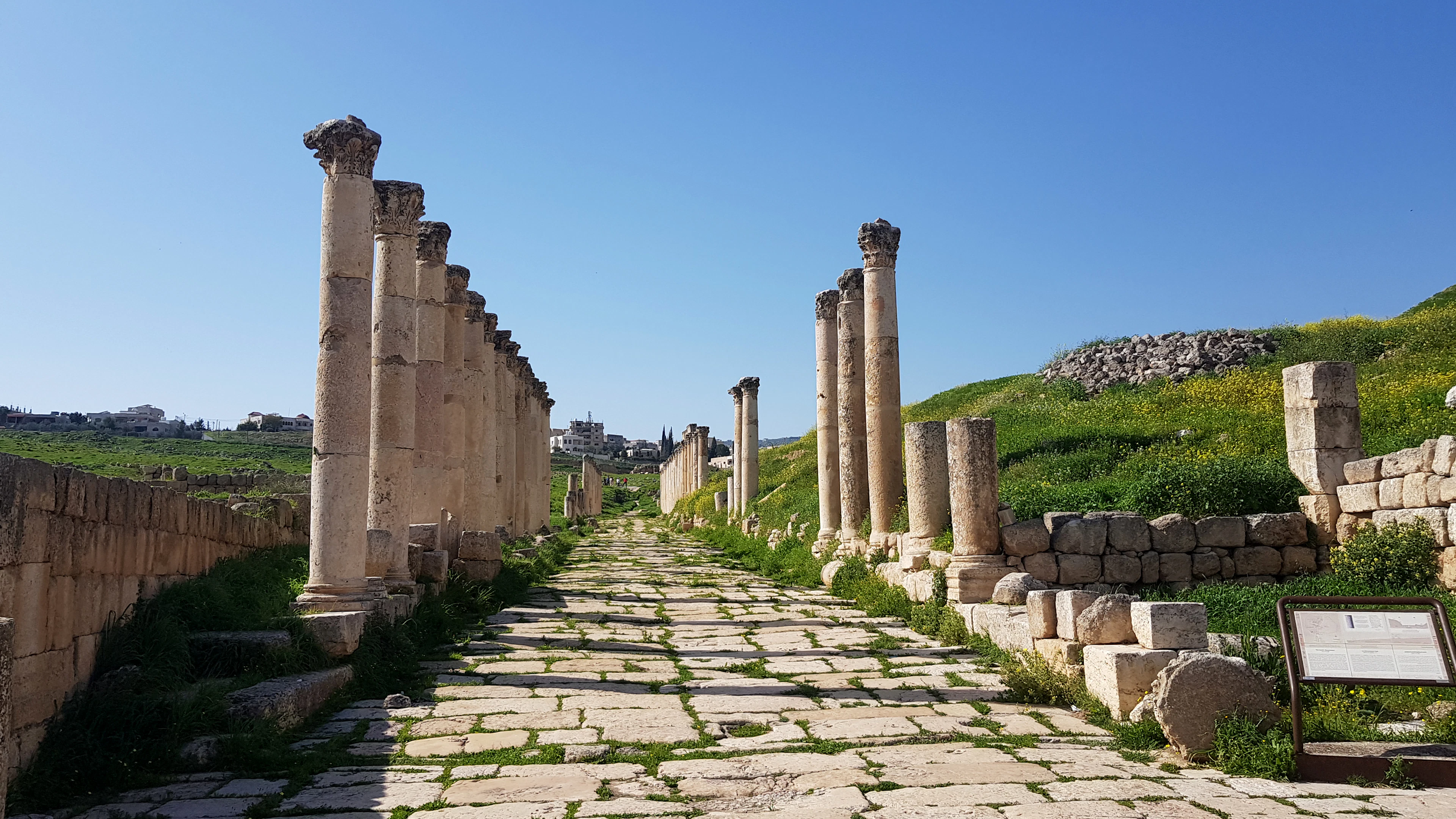 The colonnaded Roman street of the Cardo Maximus in Jerash, Jordan
