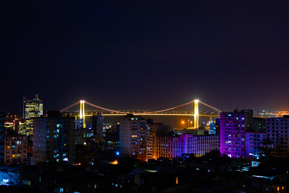 橋を背景にした街の夜景