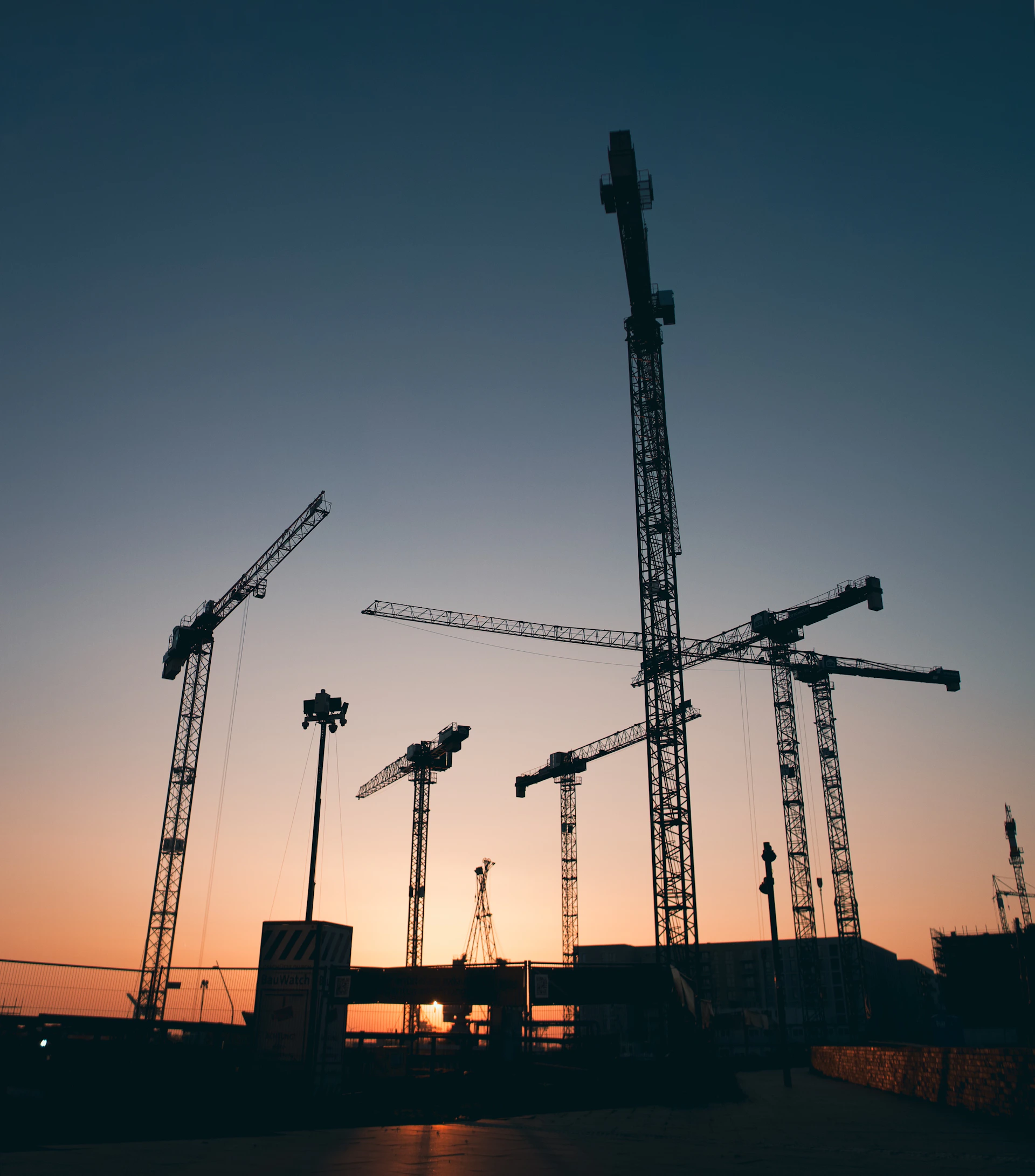 a group of cranes sitting next to each other