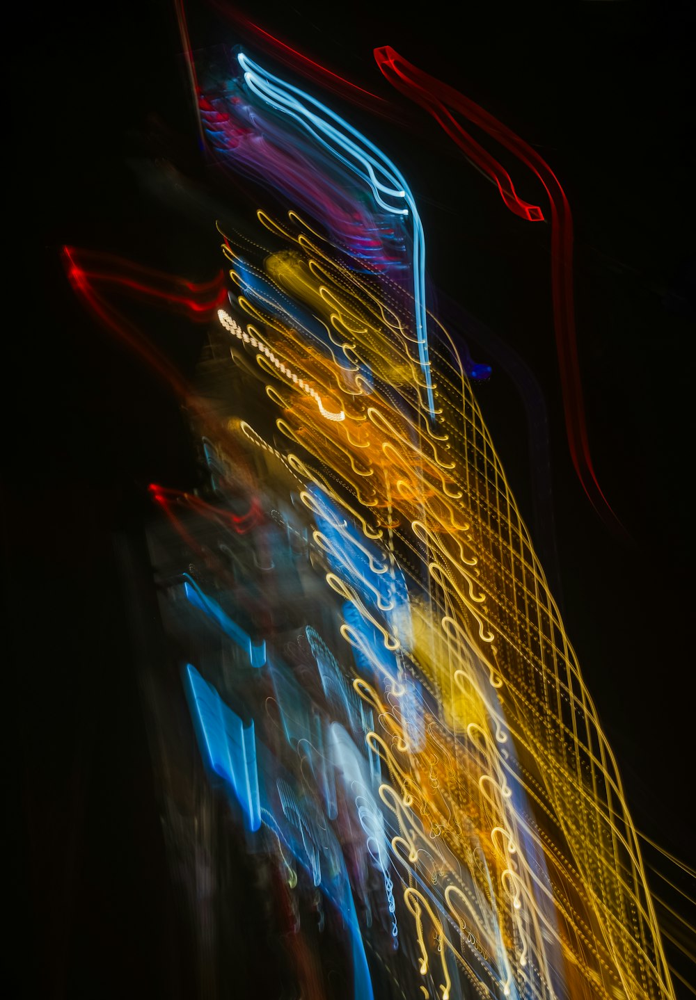 a blurry photo of a building at night