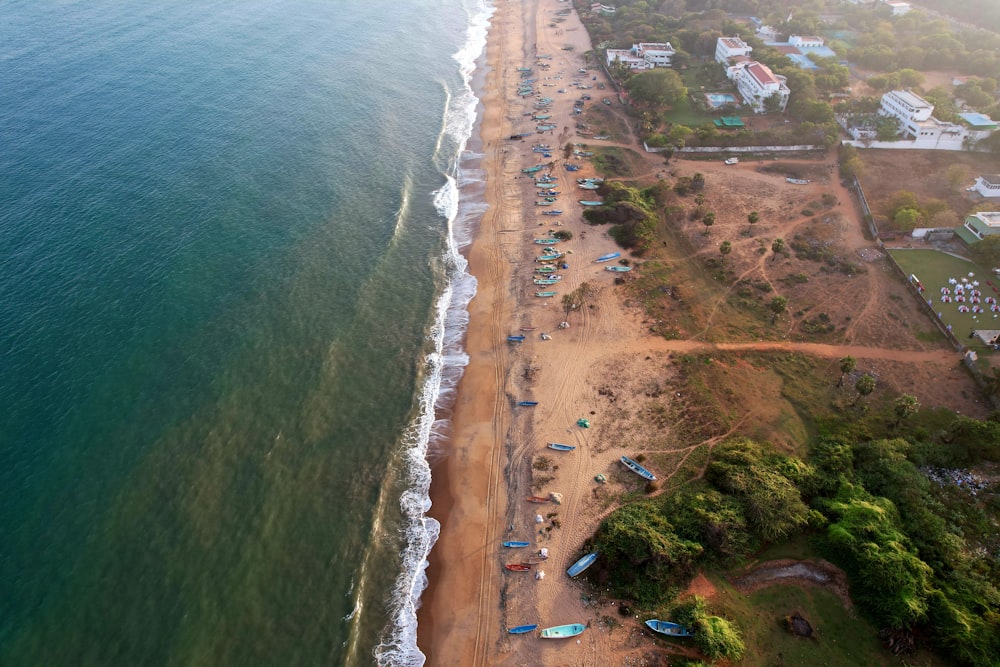 an aerial view of a beach and ocean