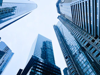 a group of tall buildings in a city