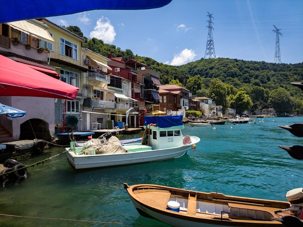 a couple of boats that are sitting in the water