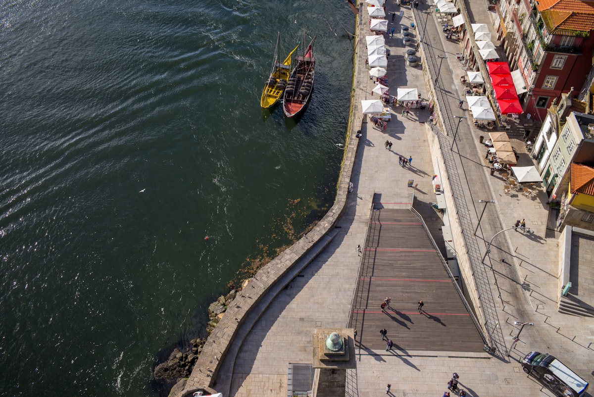 Foz do Douro Porto — a sailing boat moored at the pier where the Douro meets the Atlantic