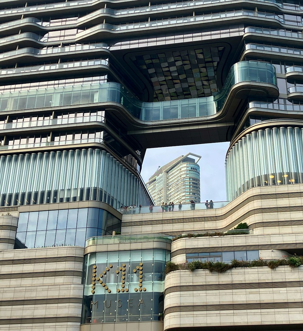 a very tall building with a clock on it's side