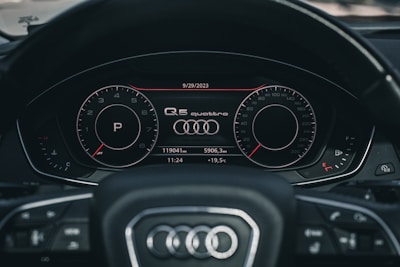 the dashboard of a car with a digital display