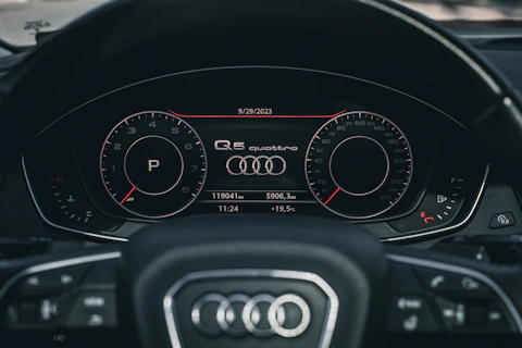 the dashboard of a car with a digital display