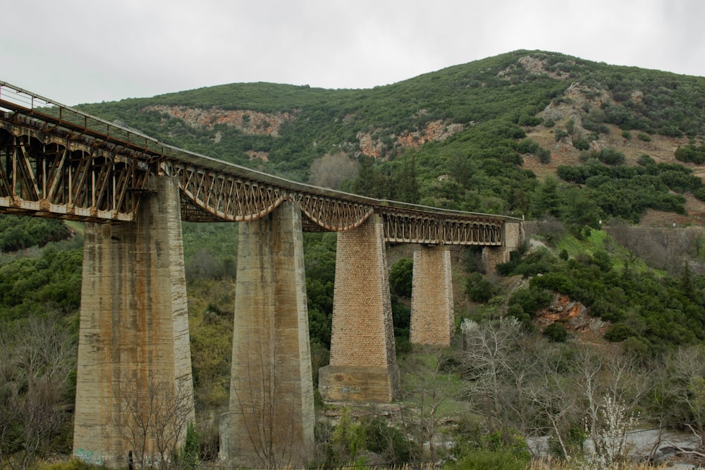 a train traveling over a bridge over a river