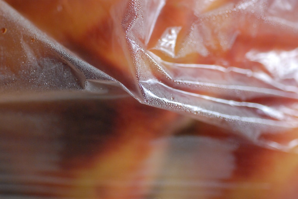 a close up of a plastic bag filled with food