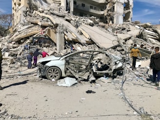 a car that has crashed into a building